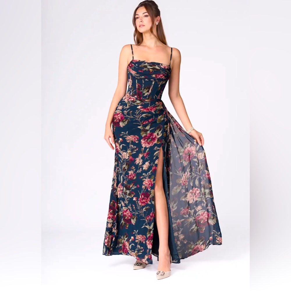 Blue Floral Corset Maxi/Formal Dress